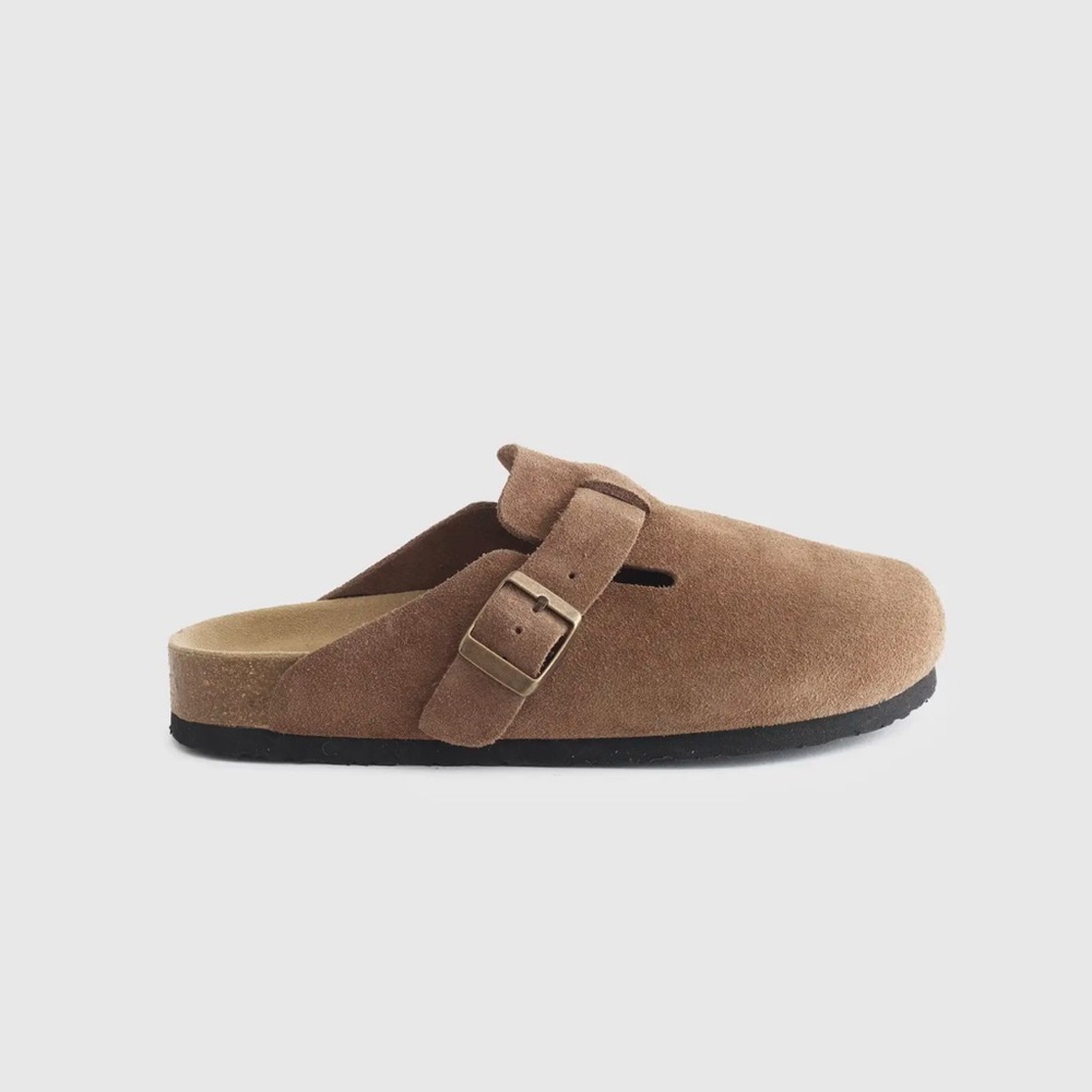 Quince Tan Suede Buckle Clogs